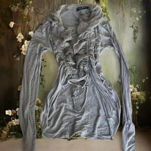 Gray Ruffled Long Sleeve Top